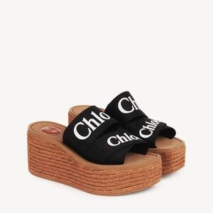 Chloe Black and Tan Platform Slides